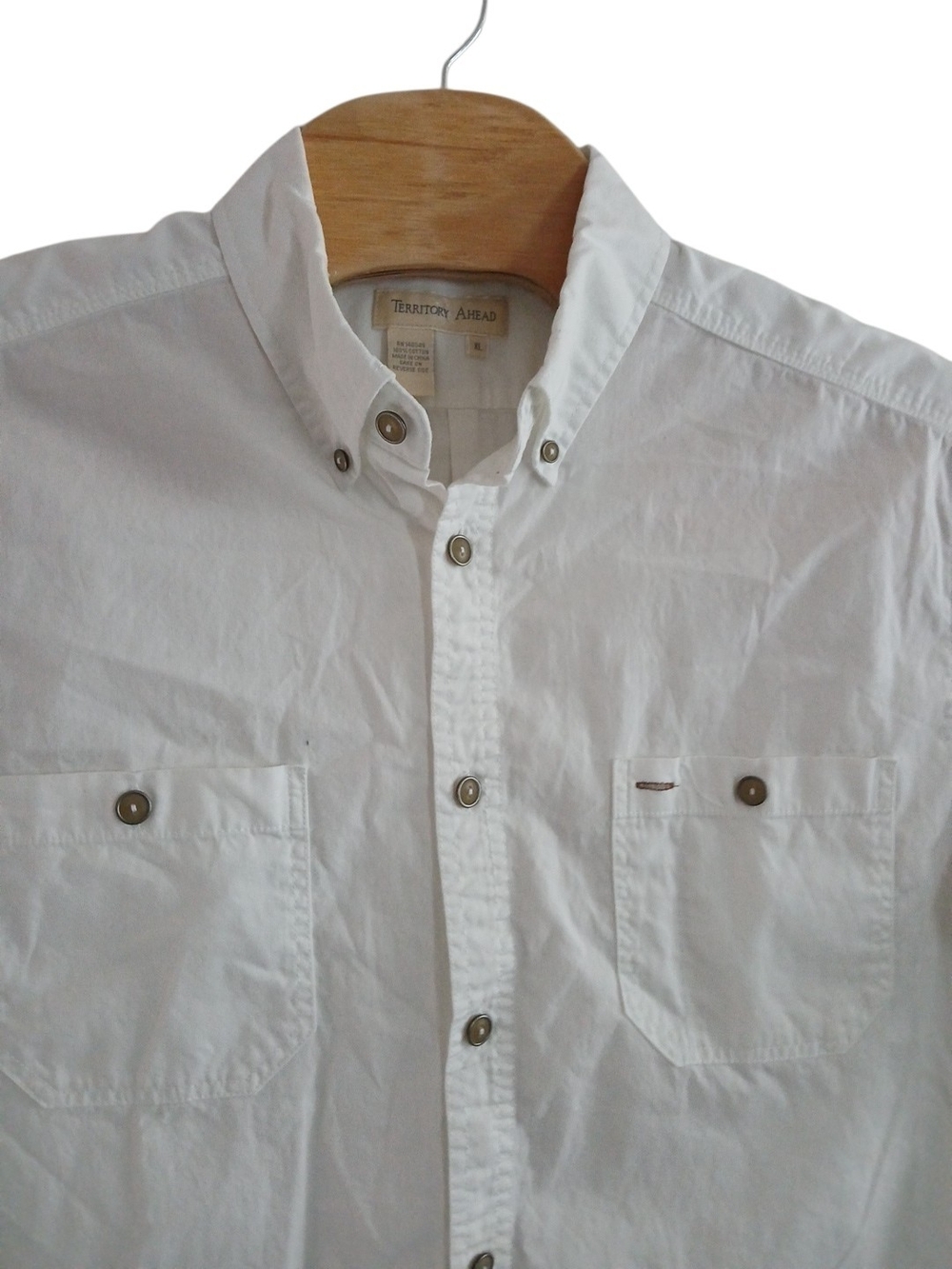 The Territory Ahead Shirt Mens XL White Cotton Glazed/Button Short Sleeve